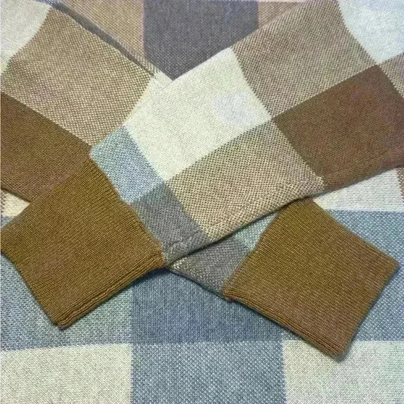 Cynthia Rowley Plaid Crew Neck Sweater - Blue, Cream, Brown- Women’s Size Large - Picture 11 of 13